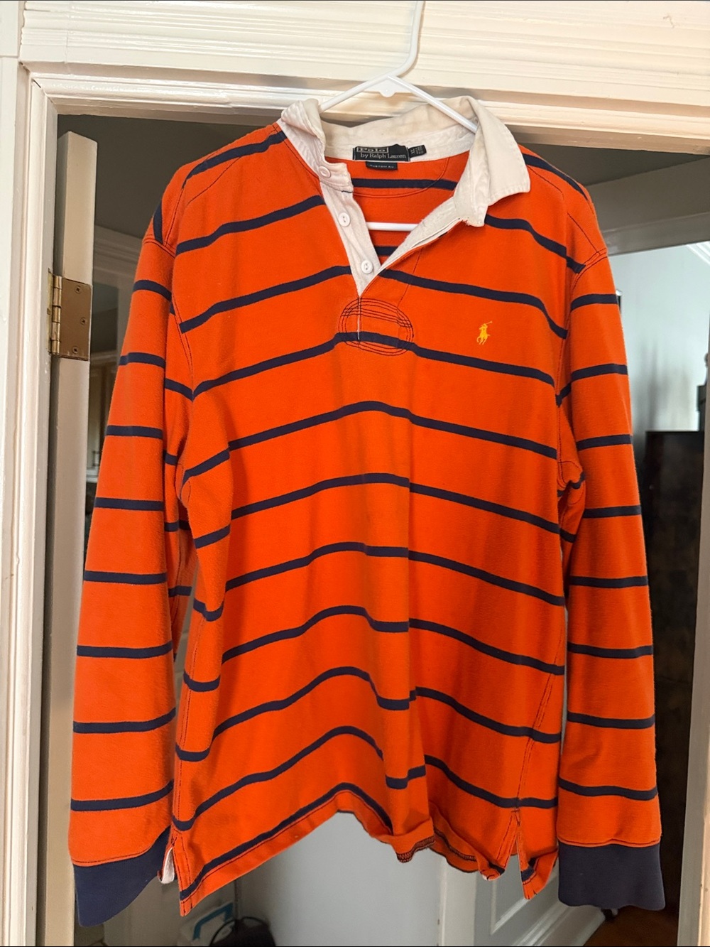 Ralph Lauren Orange and Navy Striped Polo Rugby Shirt